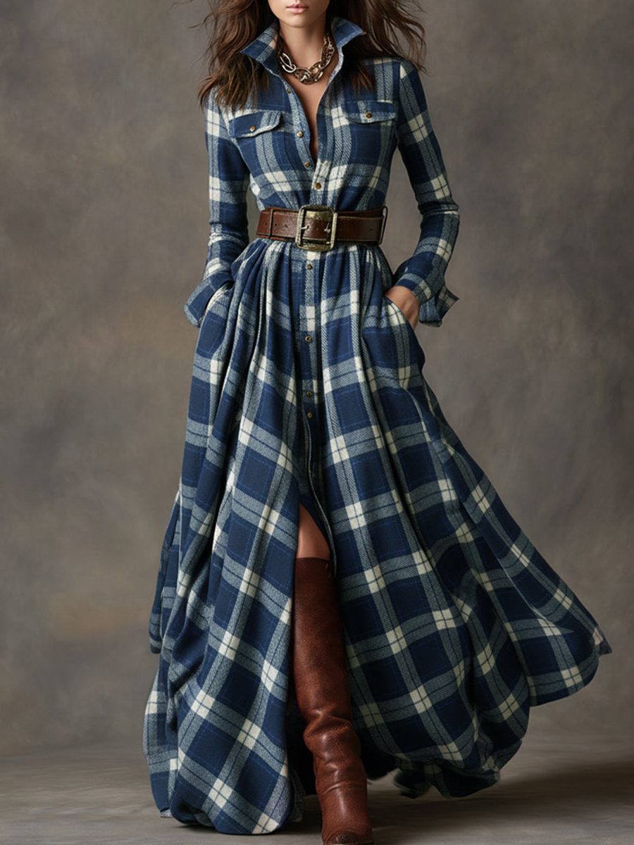 Rosemary | Plaid Maxi Shirt Dress with Belt