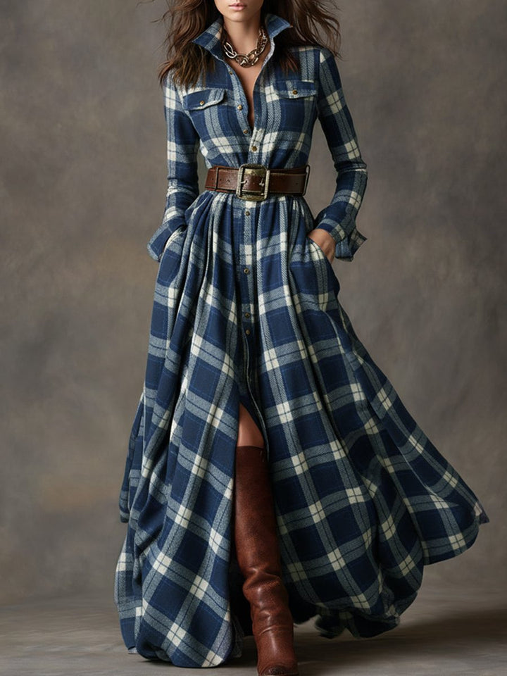Rosemary | Plaid Maxi Shirt Dress with Belt