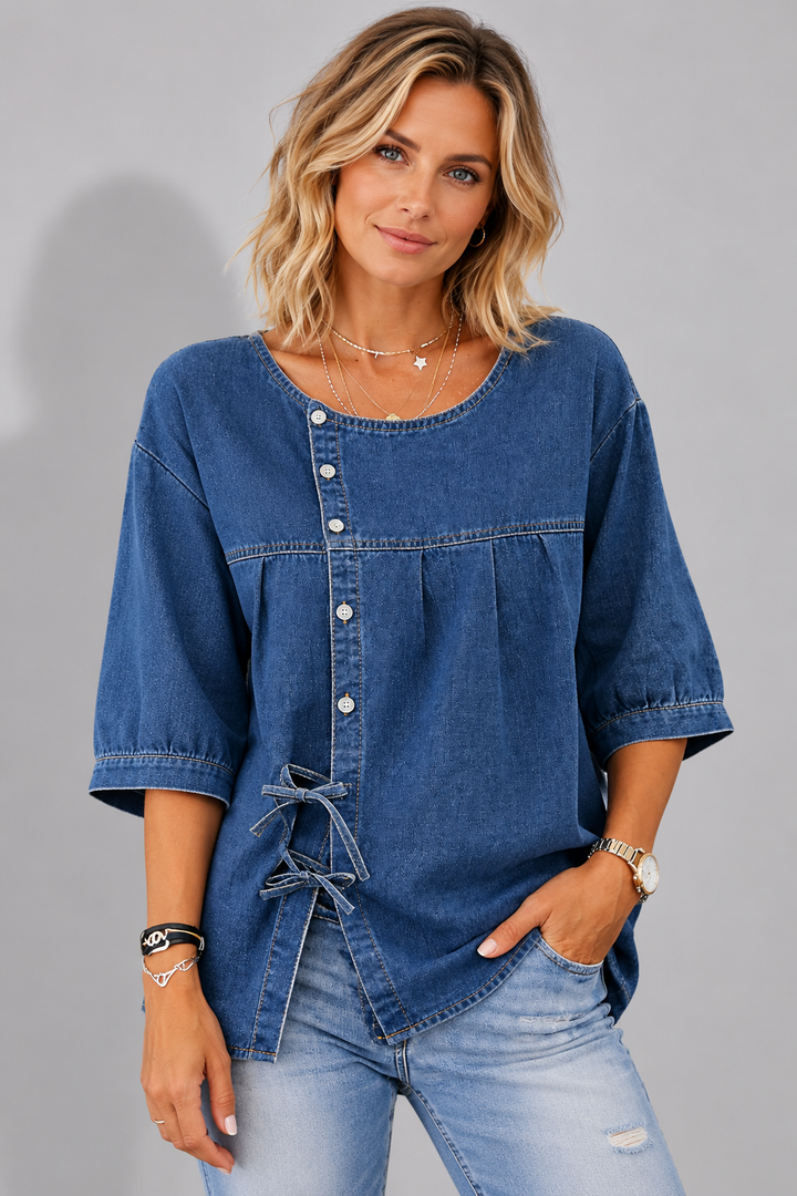 Reign | Denim Loose Fit Button-Down Blouse for Women