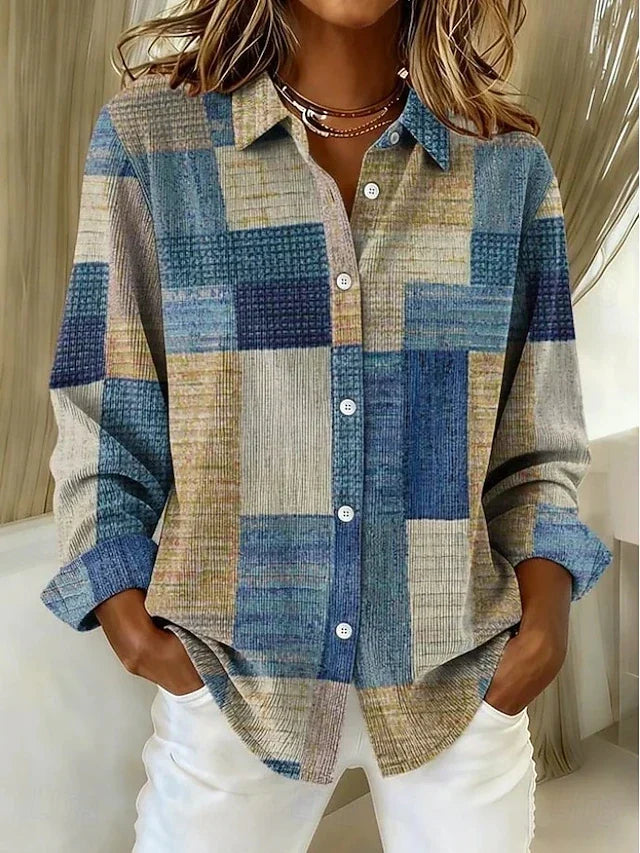 Merritt | Vintage Patchwork Button-Front Blouse