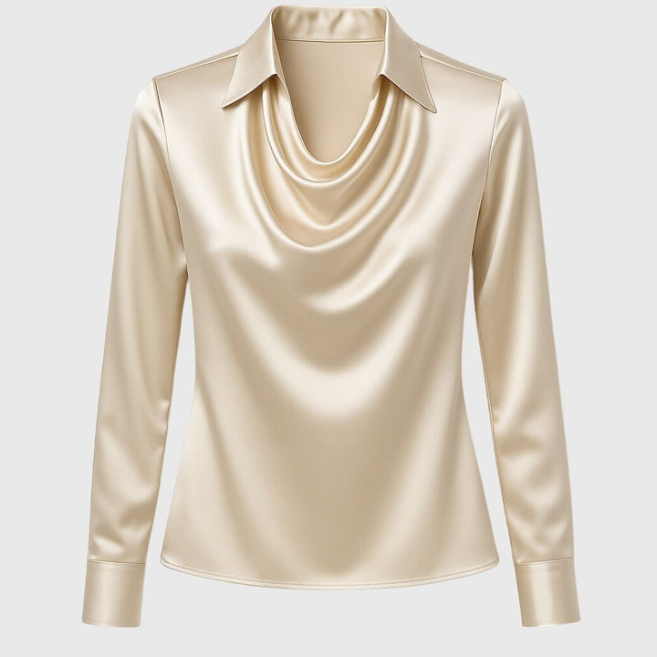 Sybilla | Satin Blouse with Cowl Neck and Long Sleeves for Women