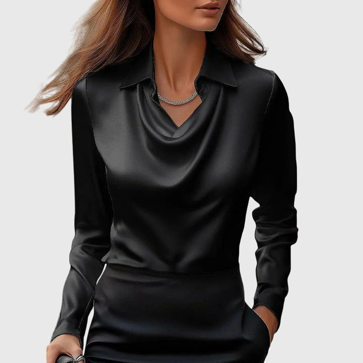 Sybilla | Satin Blouse with Cowl Neck and Long Sleeves for Women
