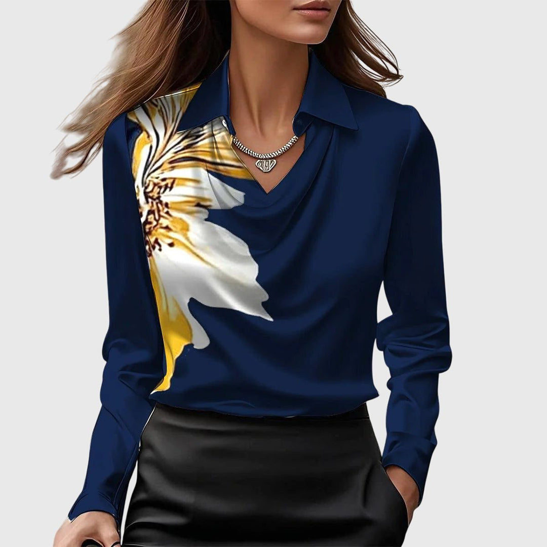 Sybilla | Satin Blouse with Cowl Neck and Long Sleeves for Women