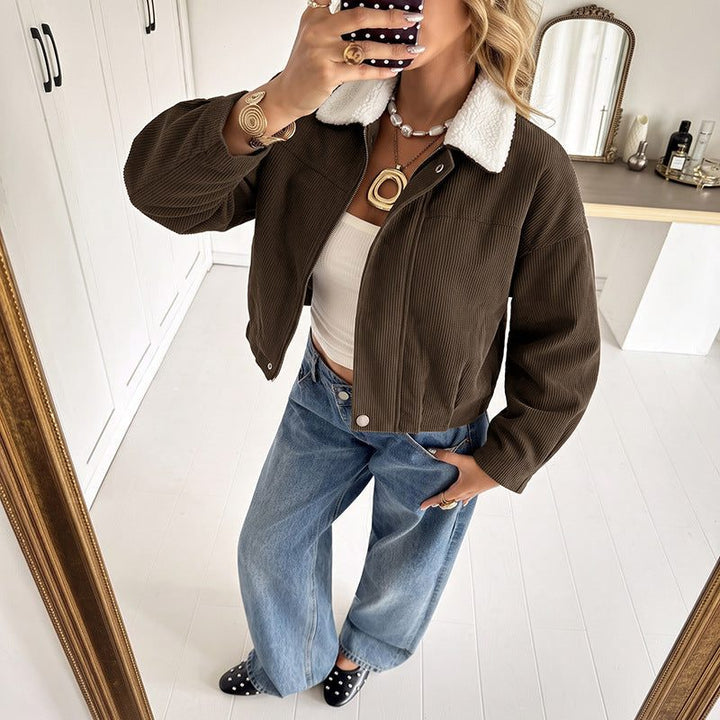 Tegan | Cropped Corduroy Jacket with Fleece Collar for Women