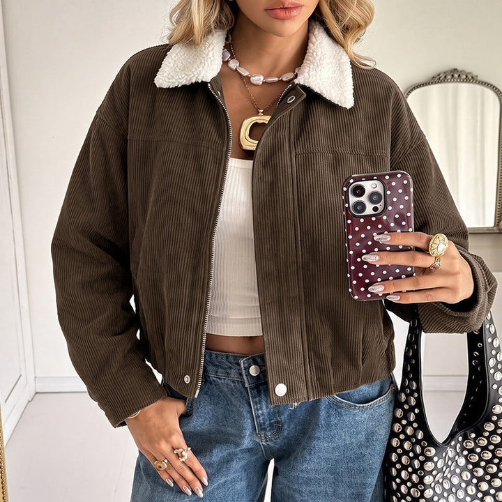 Tegan | Cropped Corduroy Jacket with Fleece Collar for Women