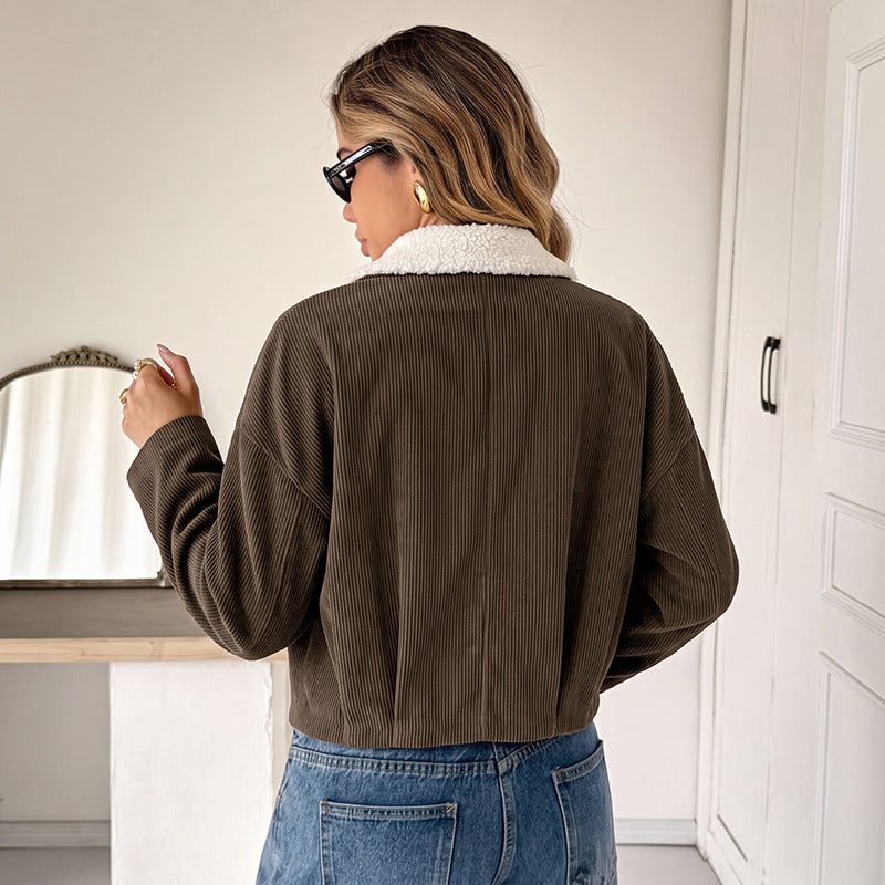 Tegan | Cropped Corduroy Jacket with Fleece Collar for Women