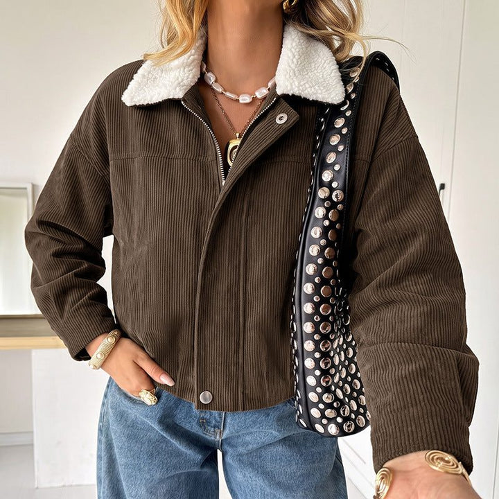 Tegan | Cropped Corduroy Jacket with Fleece Collar for Women