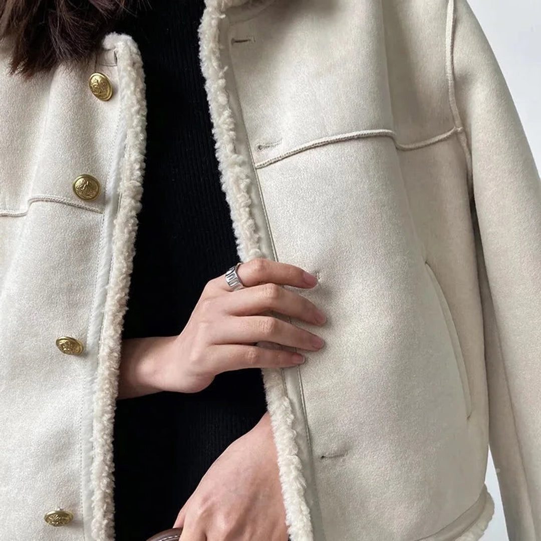 Yvonne | Suede Fleece-Lined Jacket with Faux Fur Collar for Women