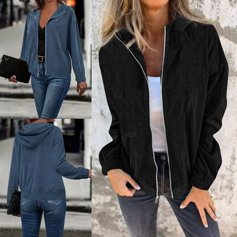 Zoraida | Corduroy Zip-Up Hooded Jacket for Women