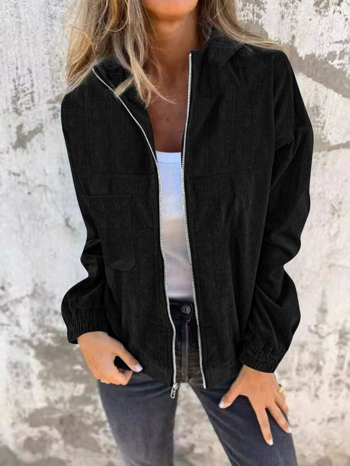 Zoraida | Corduroy Zip-Up Hooded Jacket for Women