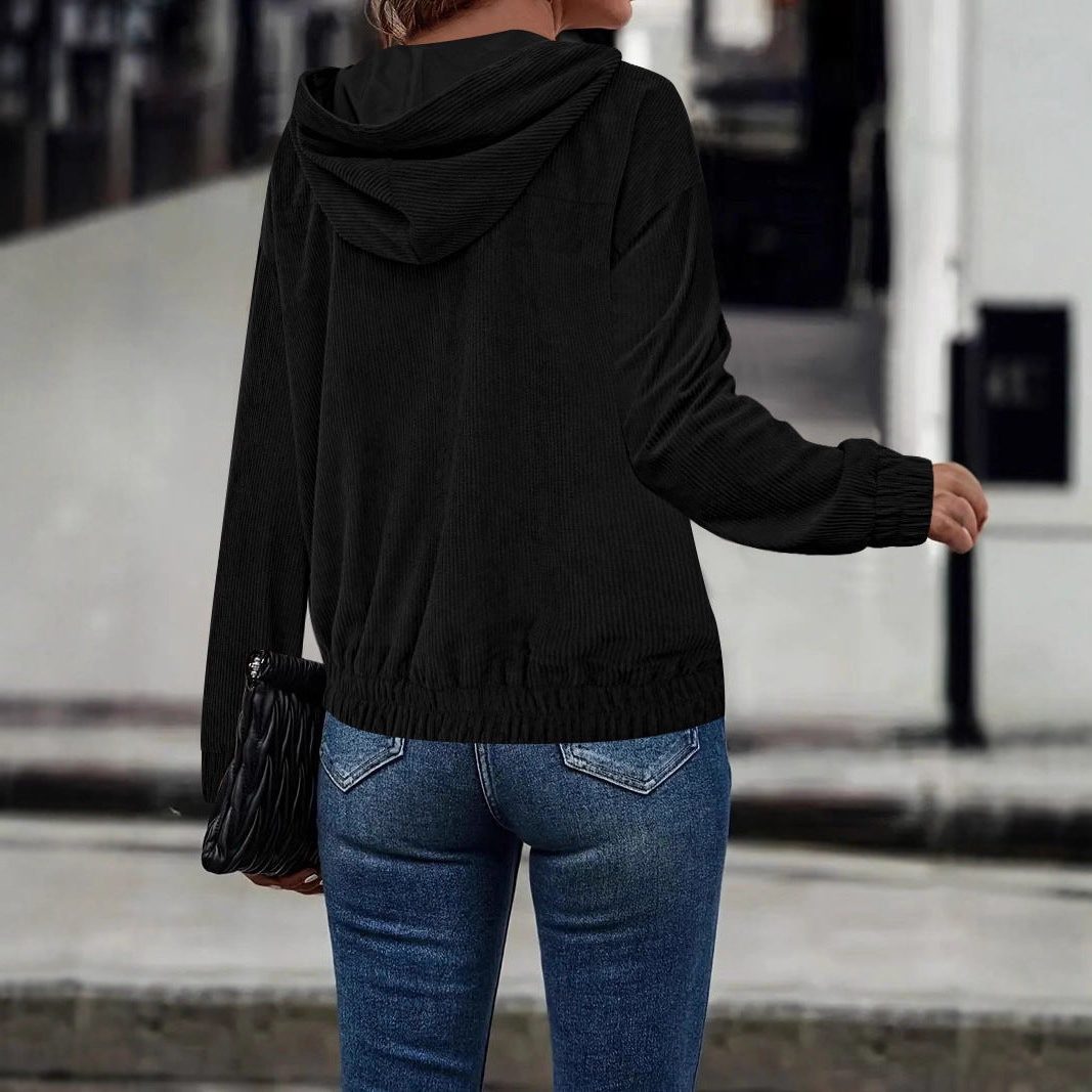 Zoraida | Corduroy Zip-Up Hooded Jacket for Women